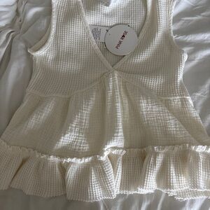 Pink Rose White Textured Knit Top